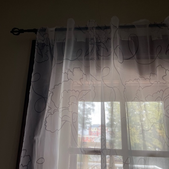 Set Of 2 White & Grey Floral Sheer Curtains 55x 98 inches - Picture 4 of 6